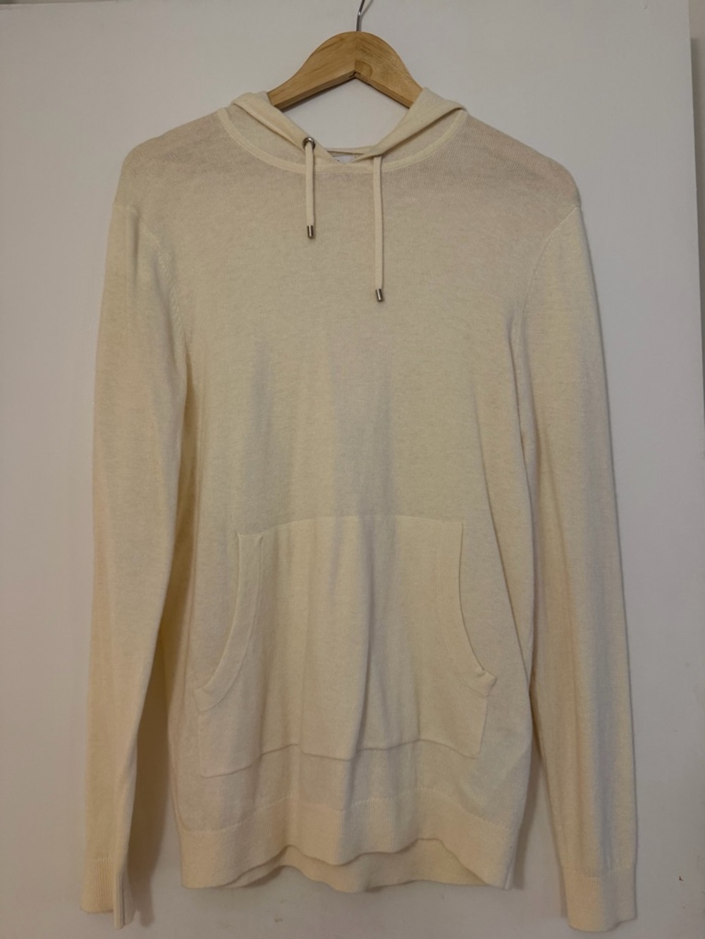 Reiss Cream Hooded Knit Pullover with Kangaroo Pocket